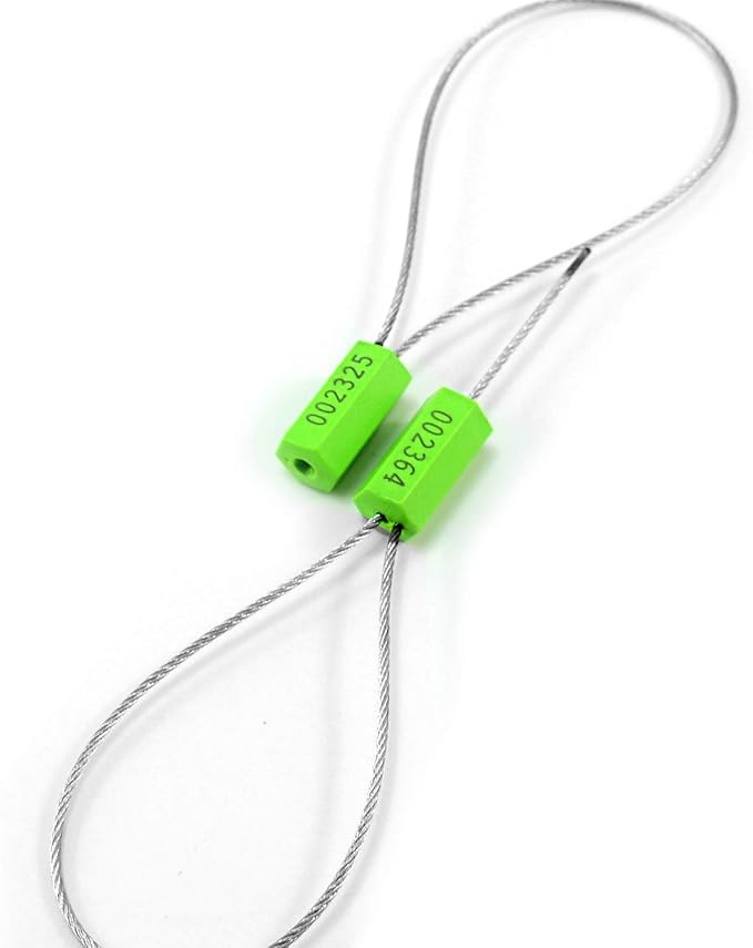 Leadseals(R) 100 Security Cable Seals Numbered Security Tags Tamper Proof Tags Pull Tight Steel Wire Seals for Truck, Trailers, Cargo, Containers, Vans, Oil Tank, Milk Vehicle (Green, Pack of 100pcs)