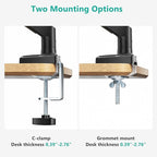 WALI Single Monitor Mount, Gas Spring Monitor Arm for 17-34 inch Screens, Adjustable Computer Monitors Stand up to 26.4lbs, with Clamp and Grommet Base, Mounting Holes 75 and 100mm (GSMP001N), Black