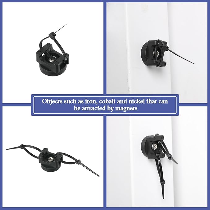 Yookeer 50 Pcs Magnetic Zip Tie Mount Base Black Magnetic Cable Clips Wire Holder Multipurpose Cable Ties Management Base Electrical Supplies for Wire (22 mm)