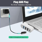 VIENON 4-Port USB 3.0 Hub [90/180 Rotatable], USB Splitter with 3 USB Ports & 1 USB C Power/Data Port, USB Extender for Laptops, Cars, iMac, MacBook Air, MacBook Pro