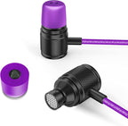 LUDOS Ultra Wired Earbuds in-Ear Headphones, 5 Years Warranty, Earphones with Microphone, Noise Isolating Ear Buds, Memory Foam for iPhone, Samsung, School Students, Kids, Women, Small Ears - Purple