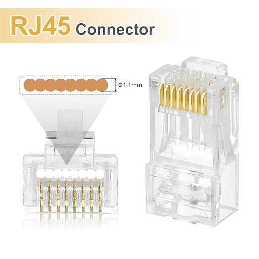 MECCANIXITY 30pcs Cat6 RJ45 Pass Through Connectors, RJ45 Connector 8P8C Gold Plated Plugs with 30pcs Black Strain Relief Boots for Solid or Stranded UTP Ethernet Cable, 1.1mm