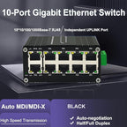 10-Port Gigabit Ethernet Switch,Industrial Design with Rugged Metal Case, Plug and Play, Full-Duplex Fast Ethernet Connectivity, Unmanaged Gigabit Switch, Compact Mini Size, Din-Rail or Wall Mount