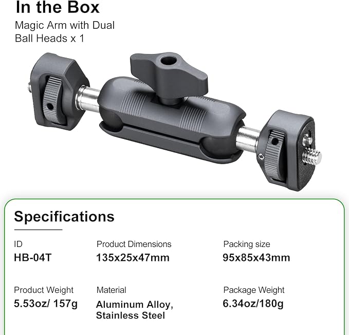 FANAUE Mini Articulating Arm Mount Camera Accessories Compatible with 1/4"-20 to 1/4"-20 Connectors (with Locating Pins) Aluminum-Built Arm Offers Flexibility Connectors