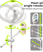 Overhead-Phone-Mount,Stable Overhead-Camera-Mount-Stand [Anti-Shaking] with 10.5" Ring Light, Flexible Desk-Stand for iPhone with Ring-Light for Video-Recording,Zoom Meeting,YouTube,TikTok, White