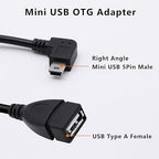 90 Degree Mini USB to USB A OTG Adapter Cable 5.5in Right Angle Mini USB 5-Pin Type B Male to USB Type A Female Adapter Cord for Digital Cameras,Black,14cm(2 Pack,Right)
