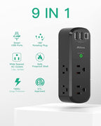 Surge Protector USB Outlet Extender with Rotating Plug, 6 AC Multi Plug Outlet and 3 USB Ports (1 USB C), 3-Sided Swivel Power Strip Outlet Splitter for Home, Dorm Room Essentials (2 Pack)