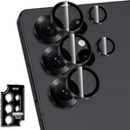 for Samsung Galaxy S25 Ultra Camera Lens Protector, Individual Metal Ring Tempered Glass Lens Cover, [Strong Adsorption] Scratch Resistant Ultra-Thin HD Clear Lens Cover, 1 Set-Black Ring