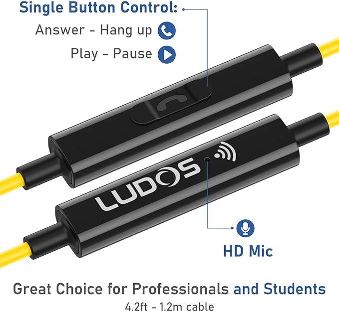 LUDOS Clamor USB C Headphones for iPhone 16 15 Pro Max Plus iPad Pro, 5 Years Warranty, USB-C Earbuds for Samsung Galaxy S24 S23 Ultra S22 S21 FE S20 A55 A54 A53, USB Type C Earphones - Yellow