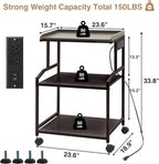 Lauren&Harold 34'' Printer Stand with Power Outlets & USB Ports, 3-Tier Adjustable Rolling Cart, Heavy Duty 150LBS Storage Table with Wheels for Office, Kitchen, Living Room, Bronze