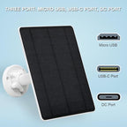 Solar Panel for Security Camera,5W USB Solar Panel for Cameras DC 5V,Camera Solar Panel Charger Micro USB & USB-C & DC,IP65 Waterproof Solar Panels with 9.8ft Cable,Adjustable Security Mount(2 Pack)