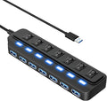 USB Hub 7 Port,USB 3.0 Hub Splitter with Individual On/Off LED Switches, USB Hub for PC 5Gbps HighSpeed Data for Laptop, MacBook, Mac Pro, Mac mini, iMac, Surface Pro and More