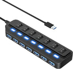 USB Hub 7 Port,USB 3.0 Hub Splitter with Individual On/Off LED Switches, USB Hub for PC 5Gbps HighSpeed Data for Laptop, MacBook, Mac Pro, Mac mini, iMac, Surface Pro and More