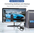 VGA to HDMI VGA Audio Video Cable Adapter Converter Splitter with 3.5mm Audio USB Power for 2 Monitors, Computer, Desktop, Laptop, PC, Projector, HDTV 1080P, Plug and Play