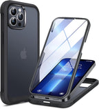 Miracase Glass Case for iPhone 13 Pro Max 6.7 inch, Upgrade Full-Body Clear Bumper Case with Built-in 9H Tempered Glass Screen Protector for iPhone 13 Pro Max, Matte Black