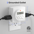BN-LINK 7 Day Heavy Duty Digital Programmable Timer, 120V, 60Hz, Dual Outlet, Indoor, for Lamp Light Fan Security ETL Listed