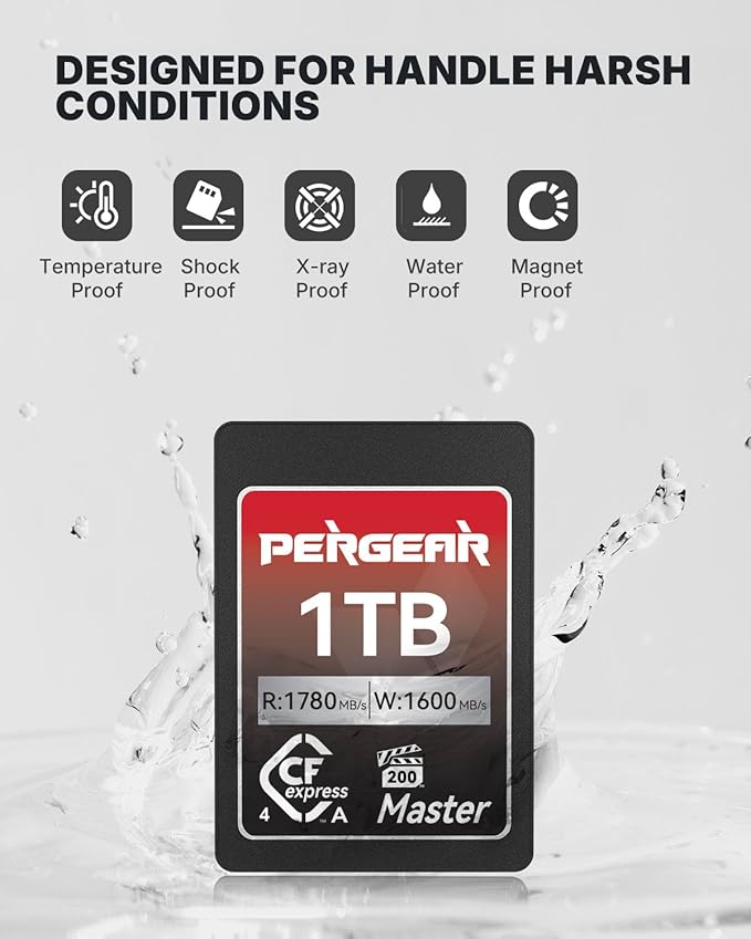 Pergear 1TB CFexpress 4.0 Type A Memory Card,up to 1780MB/S Read Speeds,USB4.0(PCIe 4.0),for Raw,8K 30P Recording,Compatible for Sony Camera,ILME-FX3,ILME-FX6,ILME-FX30 (Black Silver Master Series)