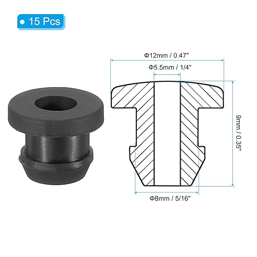 PATIKIL 8mm / 5/16 Inch Drill Hole,1/4 Inch ID Rubber Grommets, 15Pcs Top Hat Grommet for Wiring Eyelet Ring Gasket Automotive Firewall Cable Hole Plugs Wires Protection, Black