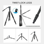 SIRUI Aluminum Camera Tripod Monopod with VA-5 Fluid Pan Head, 62.6″Heavy Duty Tripod Kit for DSRL, Binocular, Spotting Scope, Quick Release Plate, 1/4" 3/8" Screws, Payload 6.6lbs -Traveler VA