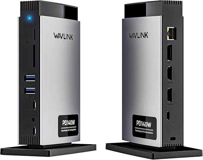 WAVLINK Laptop Docking Station 3 Monitors(Max Resolution: Single 8K or Triple 4K), 11-in-1 USB C Docking Station with 125W PD3.1 Pass-Through & Power Adapter, 2*HDMI + DP, for MacBook M1–M4 & Windows