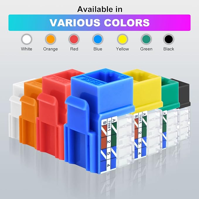 VCE UL Listed Cat6 RJ45 Keystone Jack Insert 25-Pack, 90 Degree Punch Down Keystone Jack Adapter Slim Profile Yellow