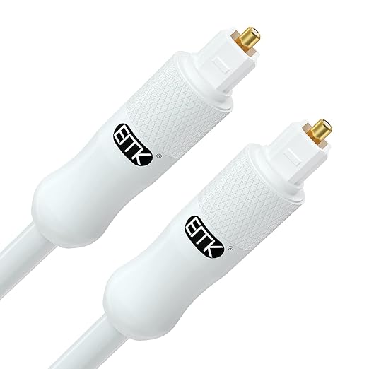 EMK White Optical Audio Cable [14ft/4.6M] - Digital SPDIF Toslink Fiber Optic Cable for Sound Bar, TV, Home Theater, Blu-ray Player - White, High-Speed, Low-Loss, Gold-Plated Connectors