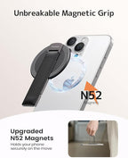 2025 Klearlook for MagSafe Phone Grip with Silicone Finger Strap, Removable Magnetic Phone Ring Holder with Adjustable Kickstand, Finger Phone Ring Grip for iPhone 16/15/14/13/12 Series, Black