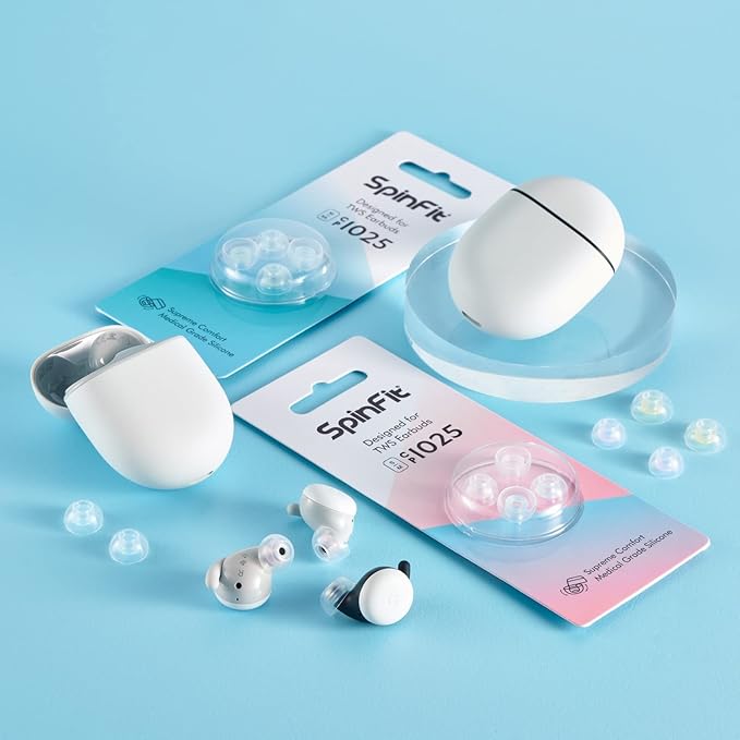 SpinFit CP1025- ML/M- Medical Grade Silicone Patented Ear Tips, Secure Fit and Supreme Comfort Fits MTW3, Galaxy Buds 2, Soundcore Space A40 & More (2 Pairs) (for Nozzle Diameter from 4-5.5mm)