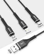 Multi Charging Cable 2Pack 4FT, 3 in 1 Charger Cable Braided Universal Phone Charging Cord with Lightning/Type C/Micro USB Ends, Multiple USB Cable for iPhone/Samsung/Google Cell Phones and More
