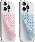 2PCS Silicone Suction Cup Phone Case Mount Double Sided, Hands-Free Phone Accessories Holder for Selfies and Videos, Silicon Sticky Phone Grip for iPhone and Android Light Pink&Light Blue