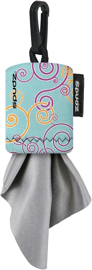 SPUDZ Classic Microfiber Lens Cleaner – Clip-On Pouch, Washable – for Binoculars, Scopes, Glasses, Screens | Baby Blue Swirls, 6 x 6 Inch (2-Pack)