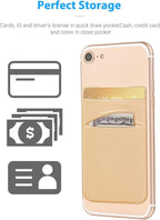 2 Pack Stick On Wallet Sleeve Cell Phone Dual Pocket Card Holder Double Pocket Pouch for iPhone Android Smartphone (2 Pack Gold)