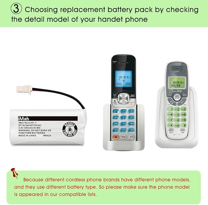 iMah BT162342/BT262342 Cordless Phone Batteries Compatible with VTech CS6409 CS6419 CS6429 CS80100 AT&T CL81101 EL5210 EL52400 Handset Telephone (Pack of 3)