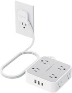 TESSAN Surge Protector Power Strip, 5 Ft Flat Plug Extension Cord with 3 USB (1 USB C) 8 Outlets, 1250W, 900J Protection, 3 Sided Outlet Extender with Power Switch for Office, Dorm Room Essentials