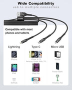 Short Multi Charging Cable 1FT 2Pack 3 in 1 Charger Cord Braided Universal Phone Cords with Lightning/Type C/Micro USB Connectors, Multiple USB Cable for iPhone/Samsung/Google Phones and More