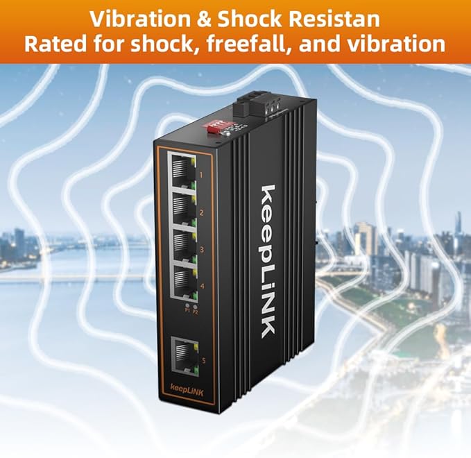 5 Port Industrial PoE Switch Unmanaged, 125W Fast Ethernet Din Rail Switch, IP40, Operating Temperature Range of -30° – 75°C (-22° – 167°F)