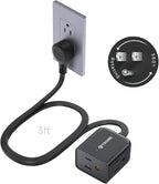 TROND 360° Rotating Flat Plug Extension Cord 3ft, Low Profile Small Power Strip, Three Side Grounded Outlet, 13A, Short SPT 16/3 Gauge Cable for Indoor Home Office Cruise Travel Essentials, Black