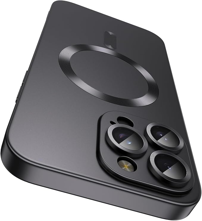 Magnetic for iPhone 14 Pro Max Case [Compatible with MagSafe][Built-in Camera Lens Protector] Slim Soft TPU Bumper Shockproof Metallic Luster Phone Case (Black)