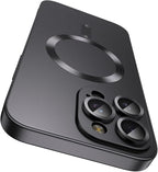Magnetic for iPhone 15 Pro Case [Compatible with MagSafe][Built-in Camera Lens Protector] Slim Soft Silicone Bumper Shockproof Metallic Shine Phone Case (Black)