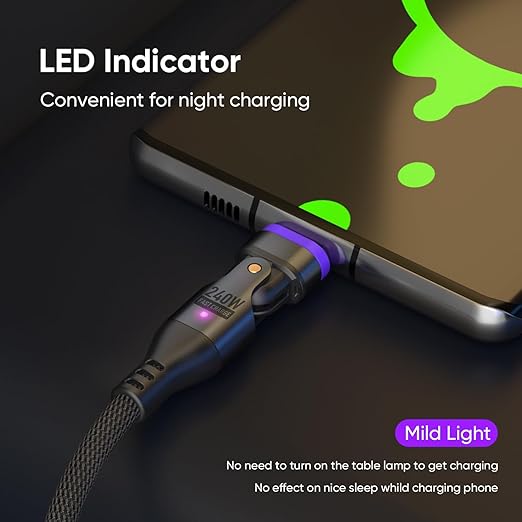 240W Magnetic Charging Cable ，180°Rotating USBC to USB C Magnetic Data Cable ，Micro USB Magnetic Phone Fast Charger Cable Data Transfer for Laptop/Tablet/Smart Phone (6ft)