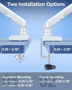 Single Monitor Mount for 22 24 27 32 inch Screen, Gas Spring Arm Holds 4.4-22 lbs, Monitor Desk Mount, Gaming & Home Office Use, VESA 75x75mm & 100x100mm, Freelift Pro White