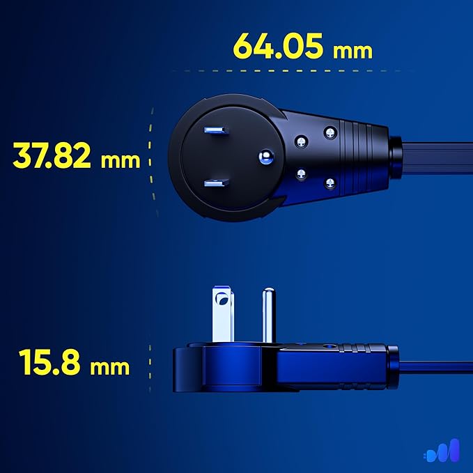Maximm Cable 2 Ft 360° Rotating Flat Plug Extension Cord, 16/3 AWG Multi 3 Outlet 3-Prong Grounded Wire- Black - UL Certified