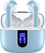 TAGRY Bluetooth Headphones True Wireless Earbuds 60H Playback LED Power Display Earphones with Wireless Charging Case IPX5 Waterproof in-Ear Ear buds with Mic for TV Smart Phone Laptop Computer Sports