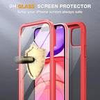 Miracase Glass Series for iPhone 11 Case 6.1 inch, Upgraded Full-Body Rugged Phone Bumper Case Cover with Built-in 9H Tempered Glass Screen Protector and Camera Protector, Red