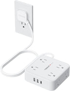 TESSAN Flat Plug Extension Cord, 5 Ft Surge Protector Power Strip with 3 USB (1 USB C) 8 Outlets, 900J Surge Protection, 3 Sided Outlet Extender with Power Switch for Dorm Room Essentials, White