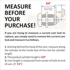 Cabinet Cam Lock - 5/8" Pack of 4 Cabinet Locks with Keys for RVs, Drawer Lock Including 4 Cylinder Round Face Tool Box Locks, 4 Straight & 4 Offset Cams, 4 Alike Keys with Bonus Key Chain