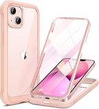 Miracase Compatible with iPhone 13 case 6.1 inch, [Glass Instead Plastic] with Built-in 9H Tempered Glass Screen Protector for iPhone 13,2023 Upgrade Full-Body Glass Clear Case,Crystal Pink