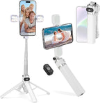 Mini Phone Tripod Stand,MQOUNY 38" Phone Tripod &Selfie Stick with Wireless Rechargeable Remote & Removable Light, Extendable Tripod Stand 360 Rotation Compatible with Phone&Android Samsung (White)
