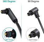 EMK 90 Degree Toslink Optical Cable 360 Degree Free-Rotating Plug Fiber Optic Cable S/PDIF Toslink Male to Male for Home Theater, Sound Bar, TV, PS4, Xbox,Grey (16ft/5m)