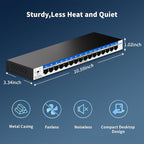 16 Port Gigabit Switch, Easy Smart Managed Ethernet Switch, Network Hub, Ethernet Splitter, Plug & Play, Fanless Metal Design, VLAN, Qos, Desktop or Wall Mount